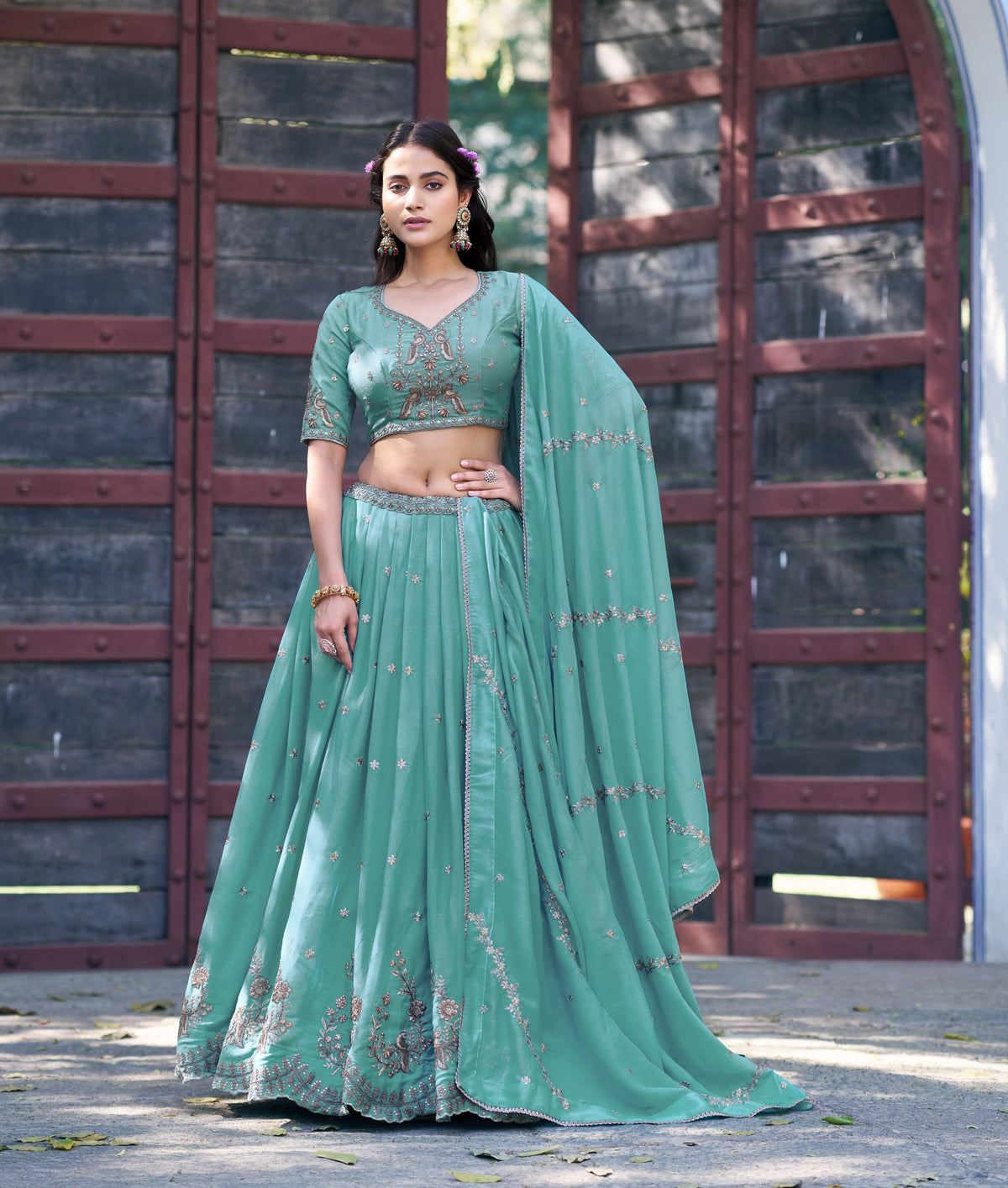Skyblue Star Georgette Lehenga Choli With Zari And Sequins