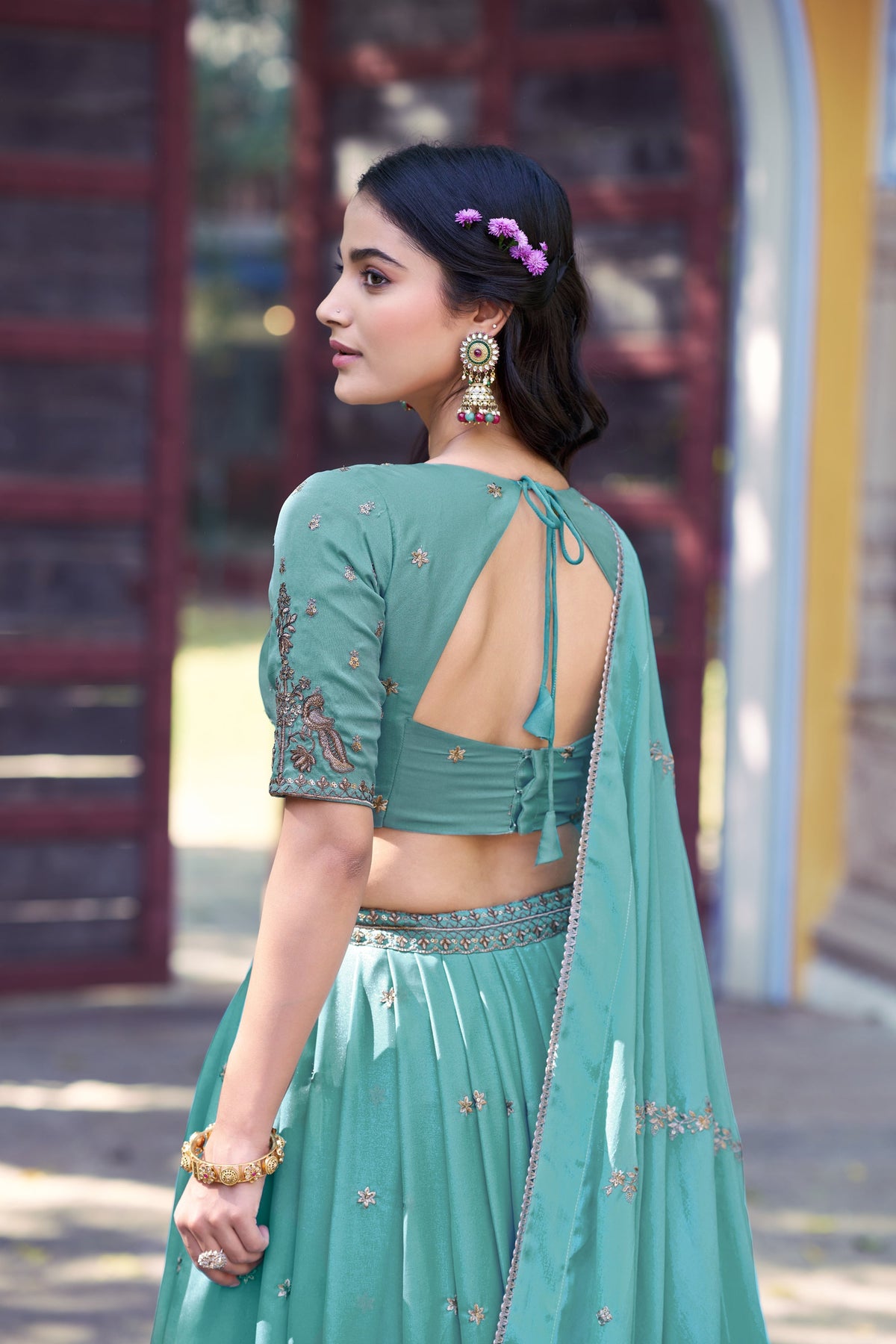 Skyblue Star Georgette Lehenga Choli With Zari And Sequins