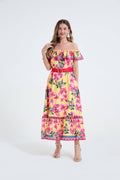 Women One Shoulder Frilled Off Shoulder Long Dress With A Slim Fit Beachy Style