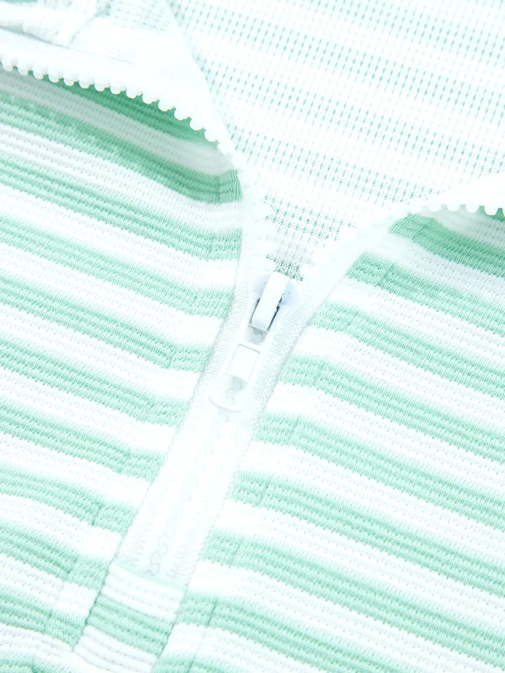 Stripe Quarter Zip Collar Long Sleeve Top