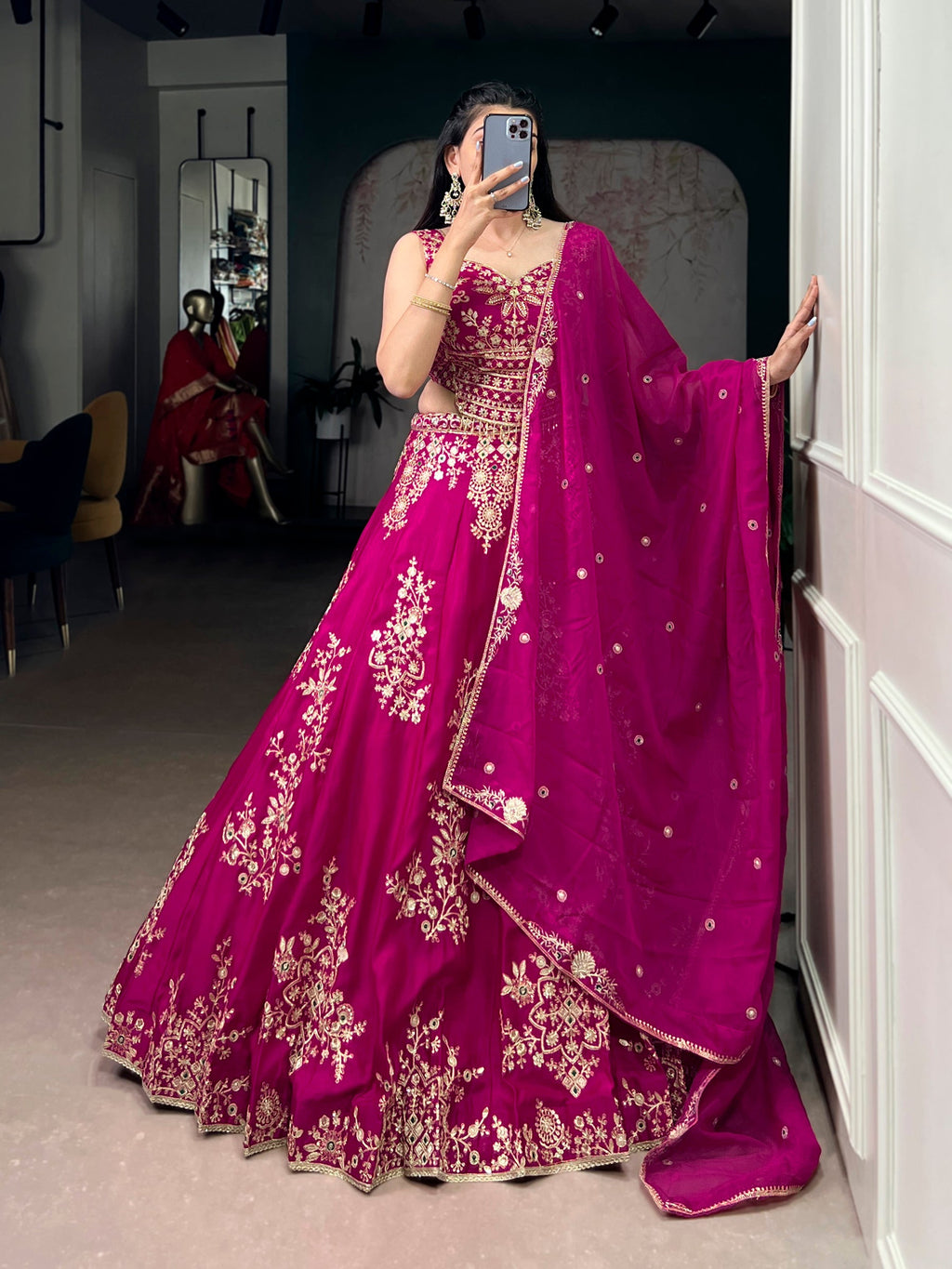 Pink Naysha Silk Lehenga Choli with Sequins and Embroidery