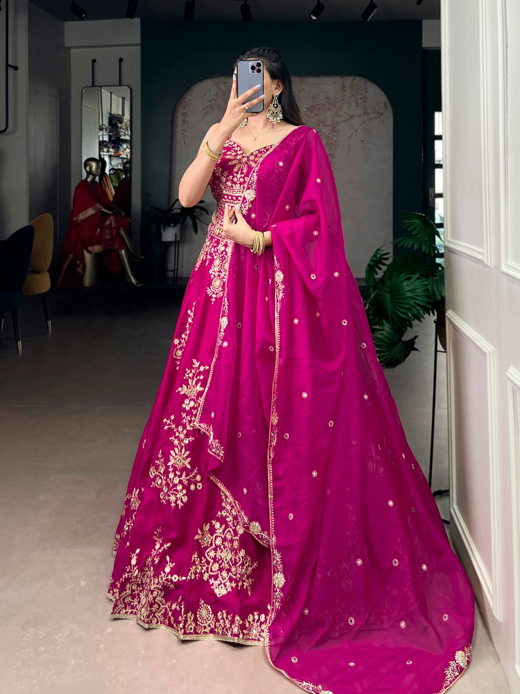 Pink Naysha Silk Lehenga Choli with Sequins and Embroidery