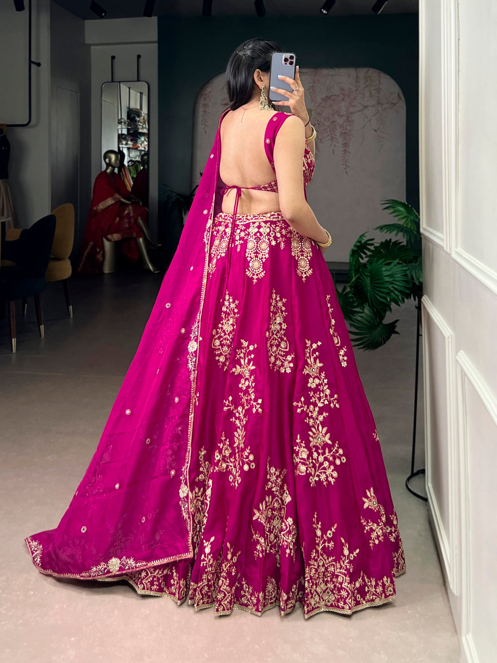 Pink Naysha Silk Lehenga Choli with Sequins and Embroidery