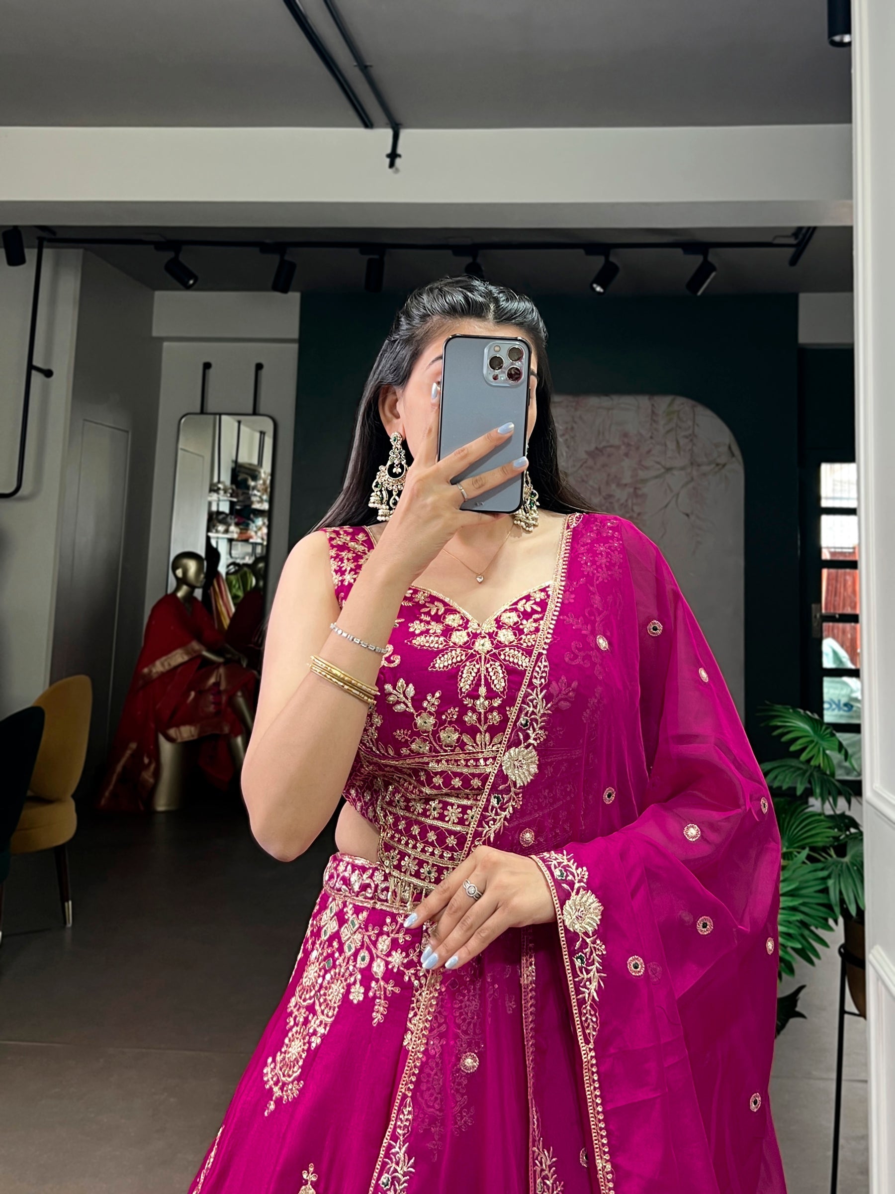 Pink Naysha Silk Lehenga Choli with Sequins and Embroidery