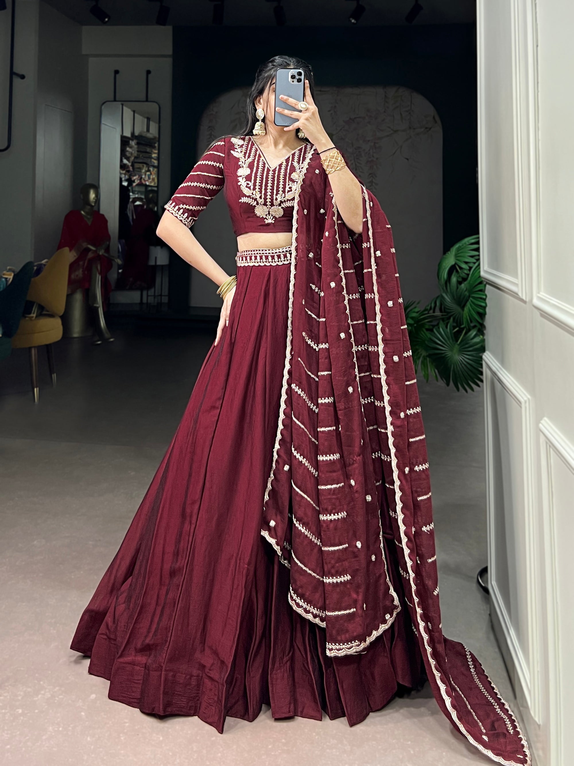 Maroon Rangoli Crush Lehenga Choli with Sequins and Embroidery