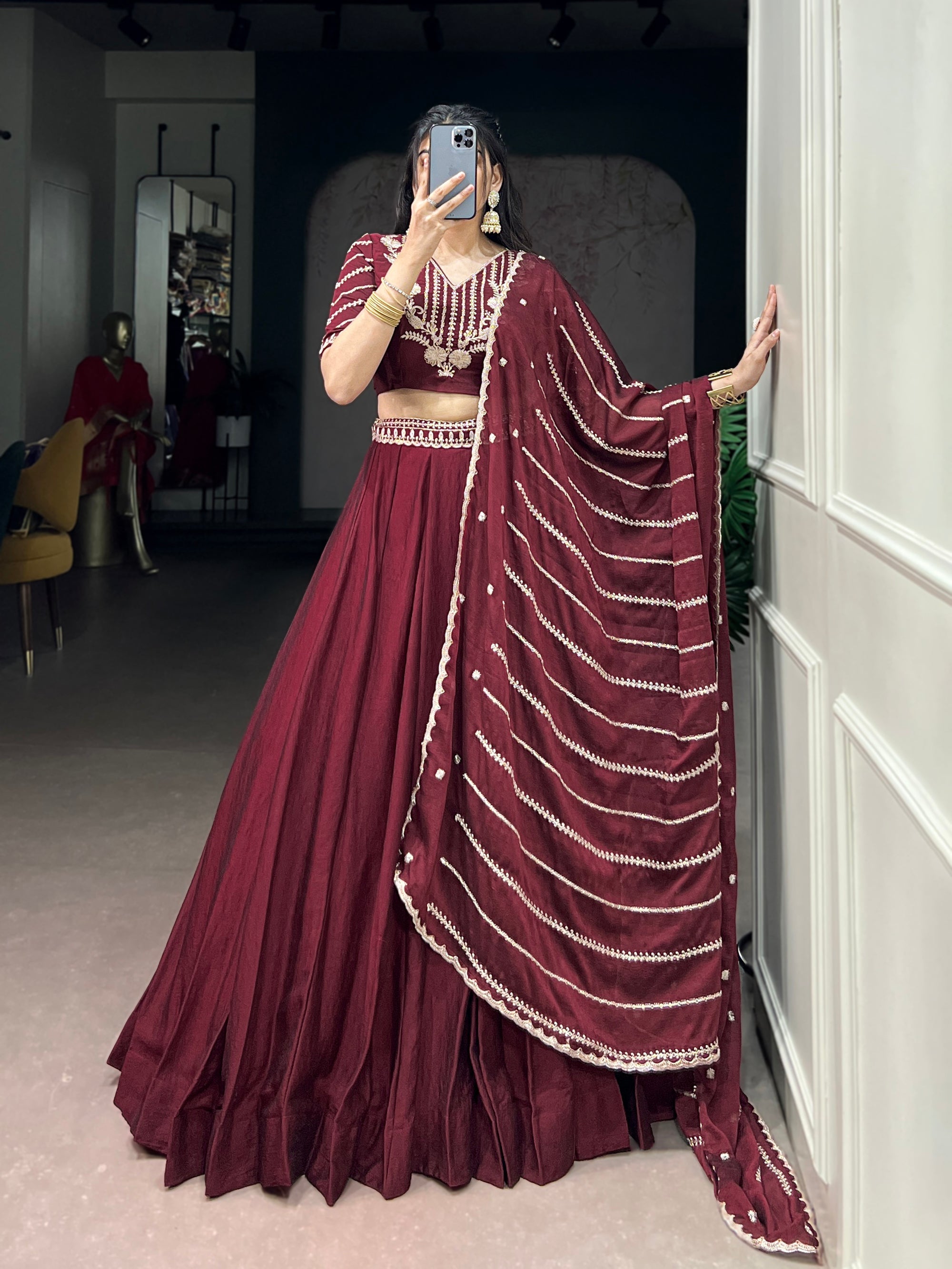 Maroon Rangoli Crush Lehenga Choli with Sequins and Embroidery