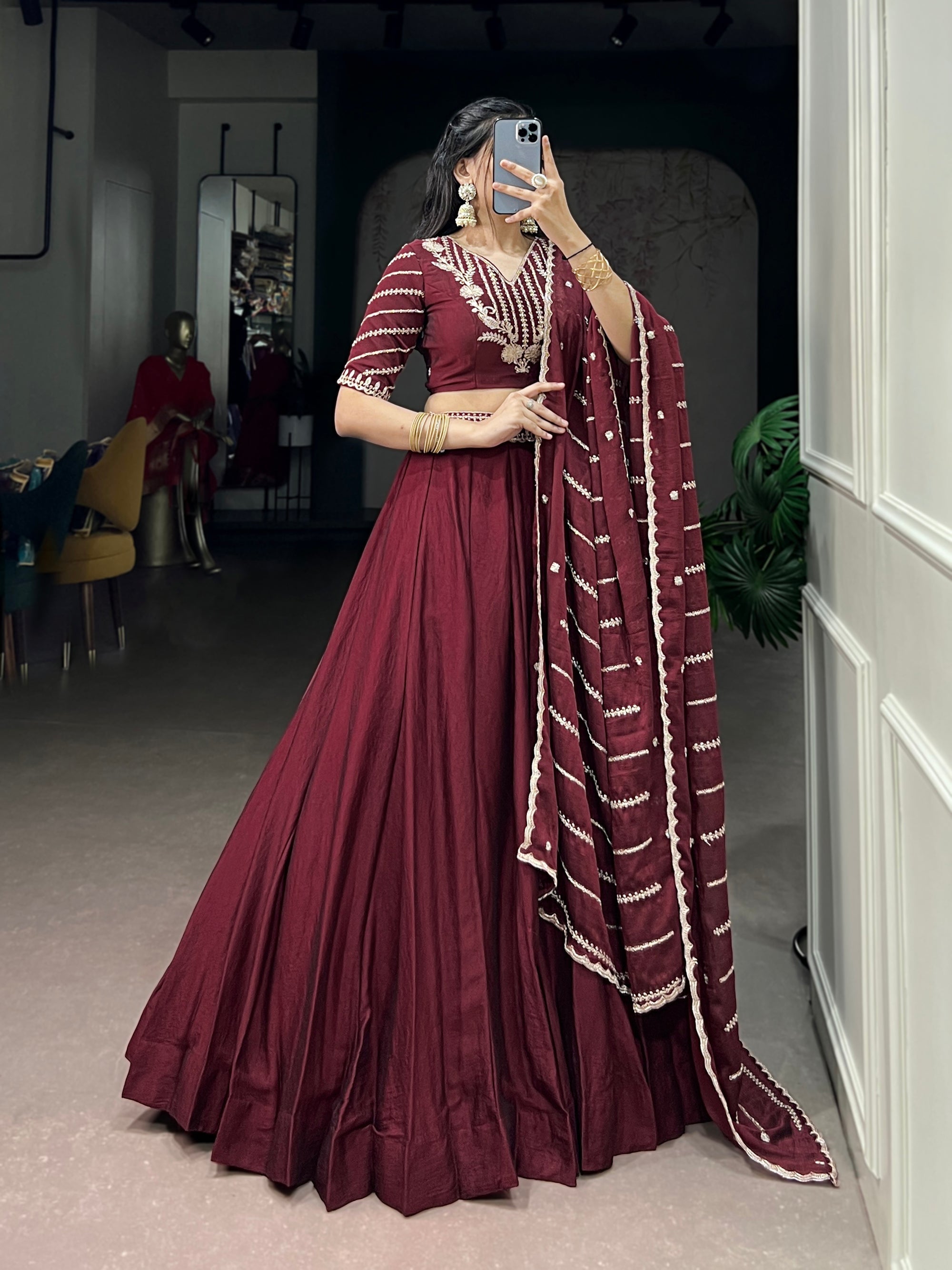 Maroon Rangoli Crush Lehenga Choli with Sequins and Embroidery