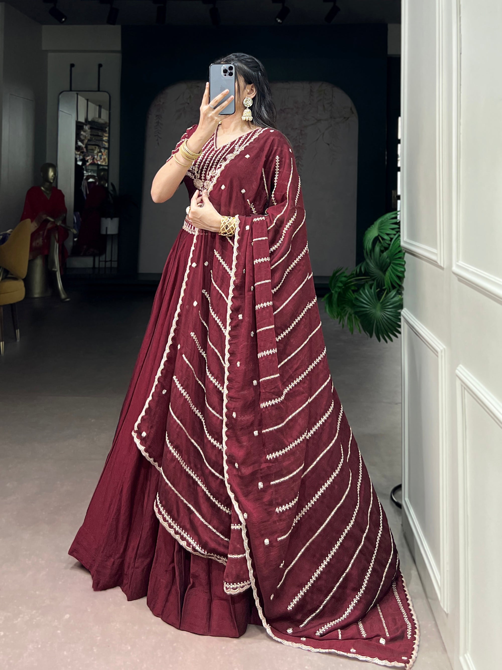 Maroon Rangoli Crush Lehenga Choli with Sequins and Embroidery