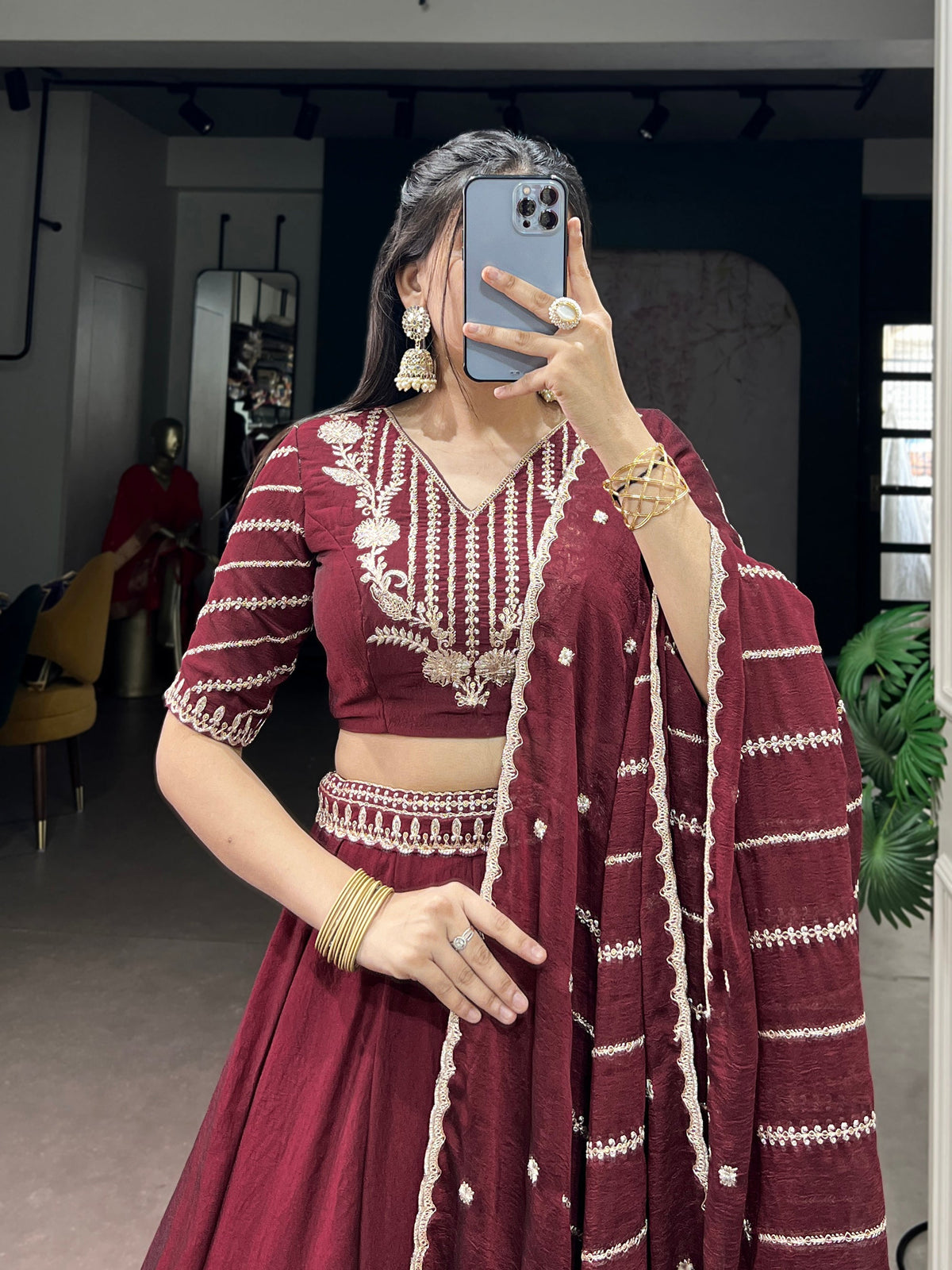 Maroon Rangoli Crush Lehenga Choli with Sequins and Embroidery