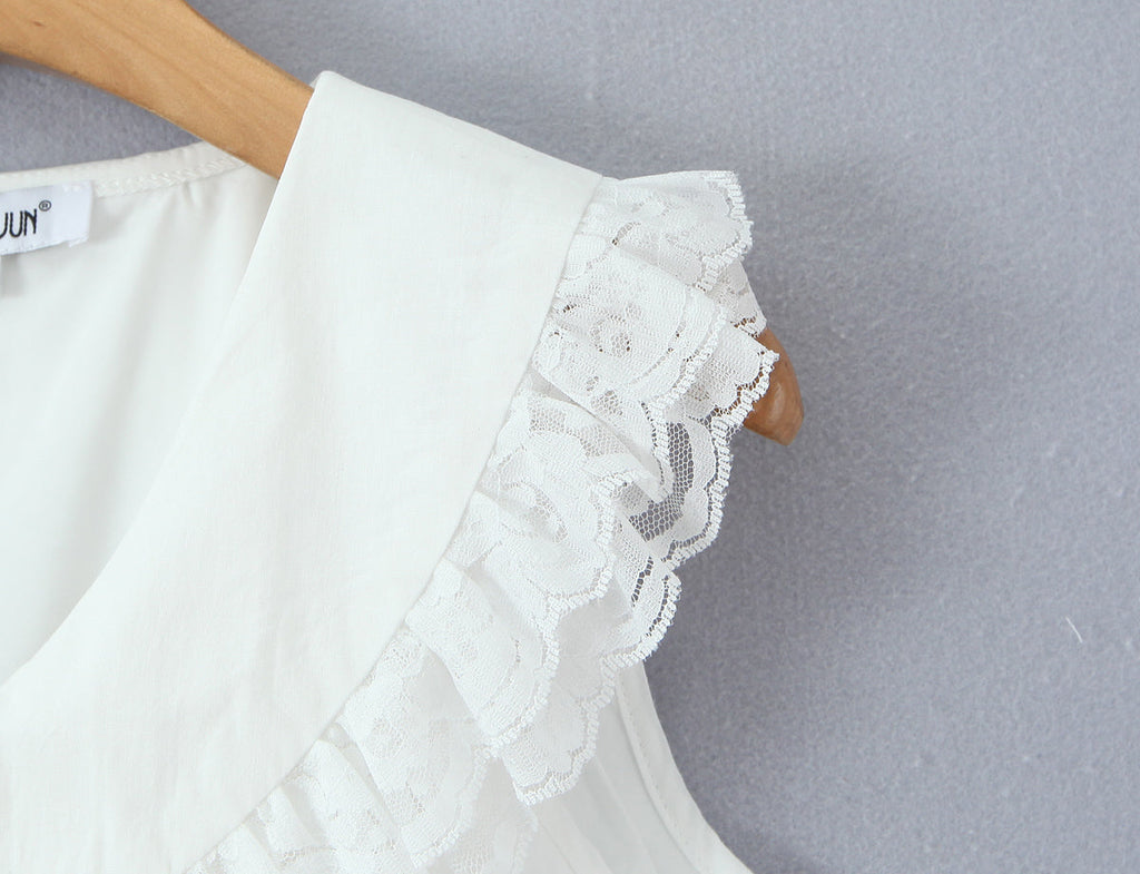 Women Clothing Sweet Sleeveless Ruffled V neck Dress