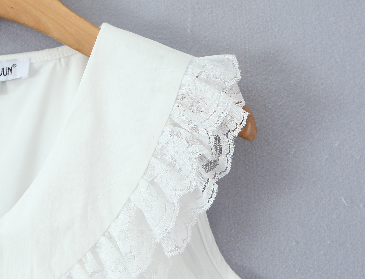 Women Clothing Sweet Sleeveless Ruffled V neck Dress