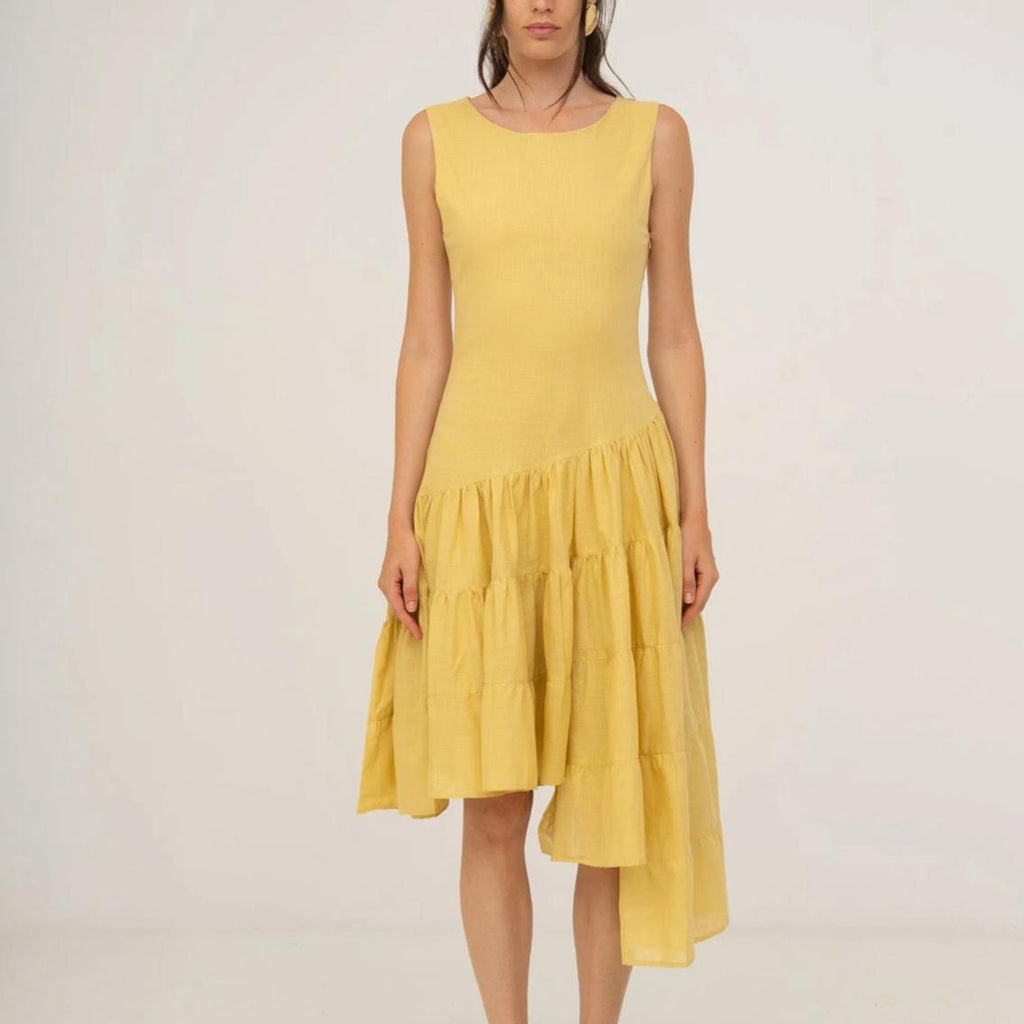 Women Clothing Autumn Dignified Sense of Design Irregular Asymmetric Sleeveless Dress