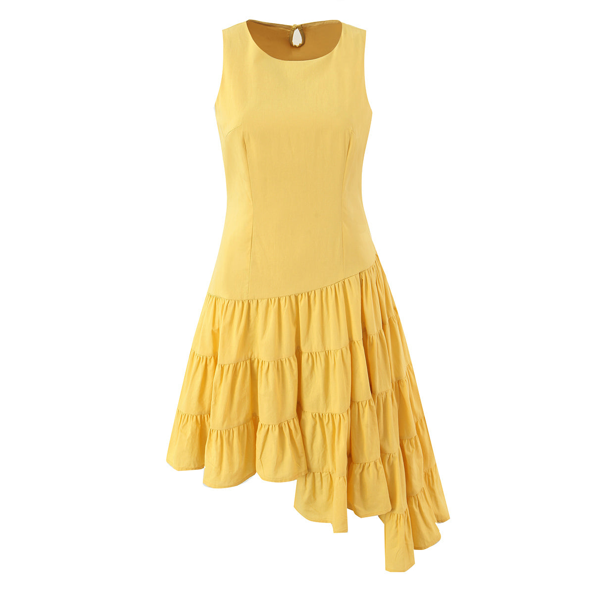 Women Clothing Autumn Dignified Sense of Design Irregular Asymmetric Sleeveless Dress