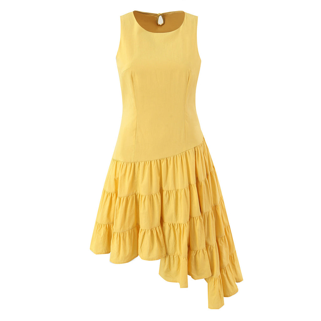 Women Clothing Autumn Dignified Sense of Design Irregular Asymmetric Sleeveless Dress