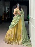 Yellow NC Moss Silk lehenga choli with heavy sequins and thread embroidery work