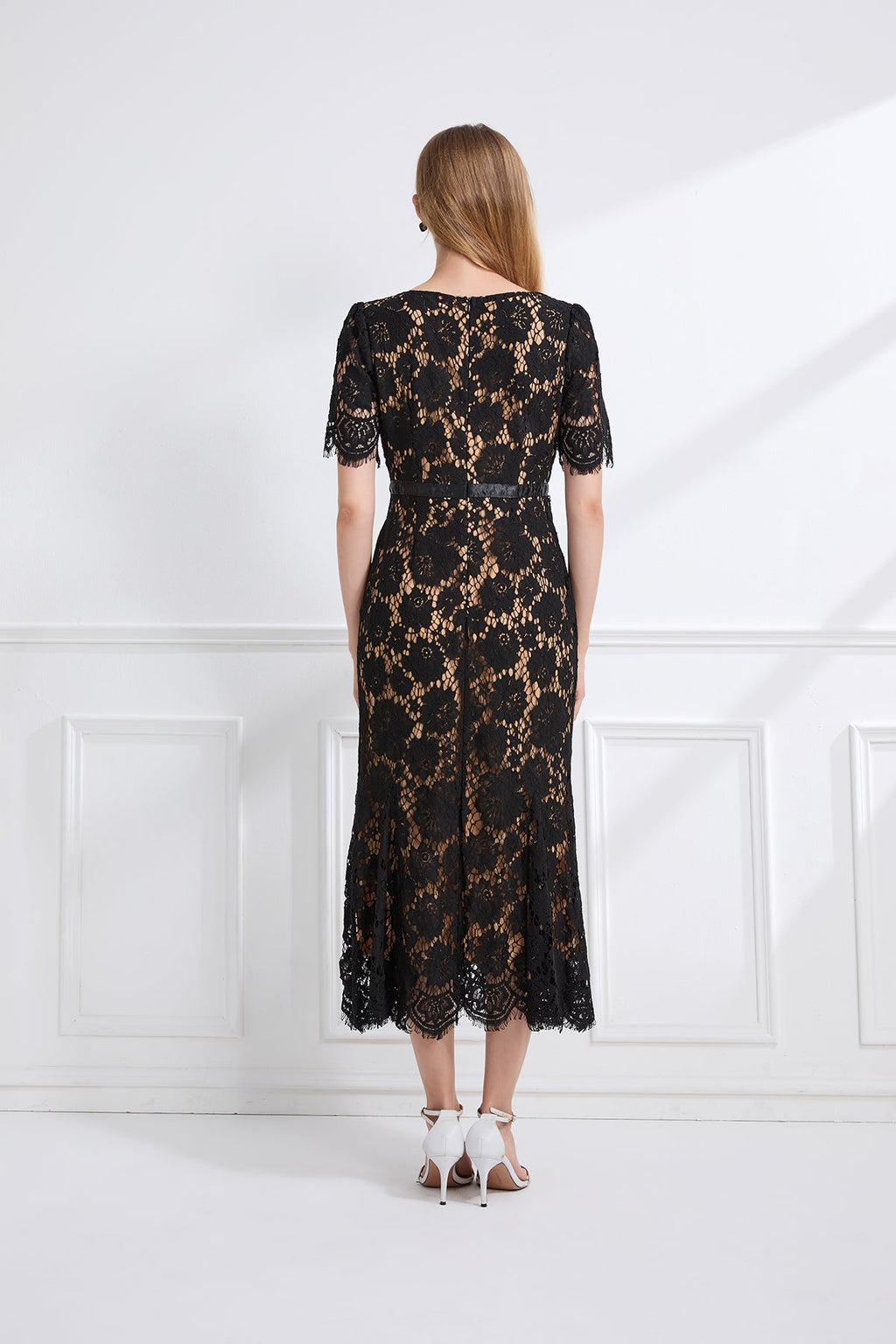 Women Summer Short Sleeve V Neck Long Dress