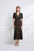 Women Summer Short Sleeve V Neck Long Dress