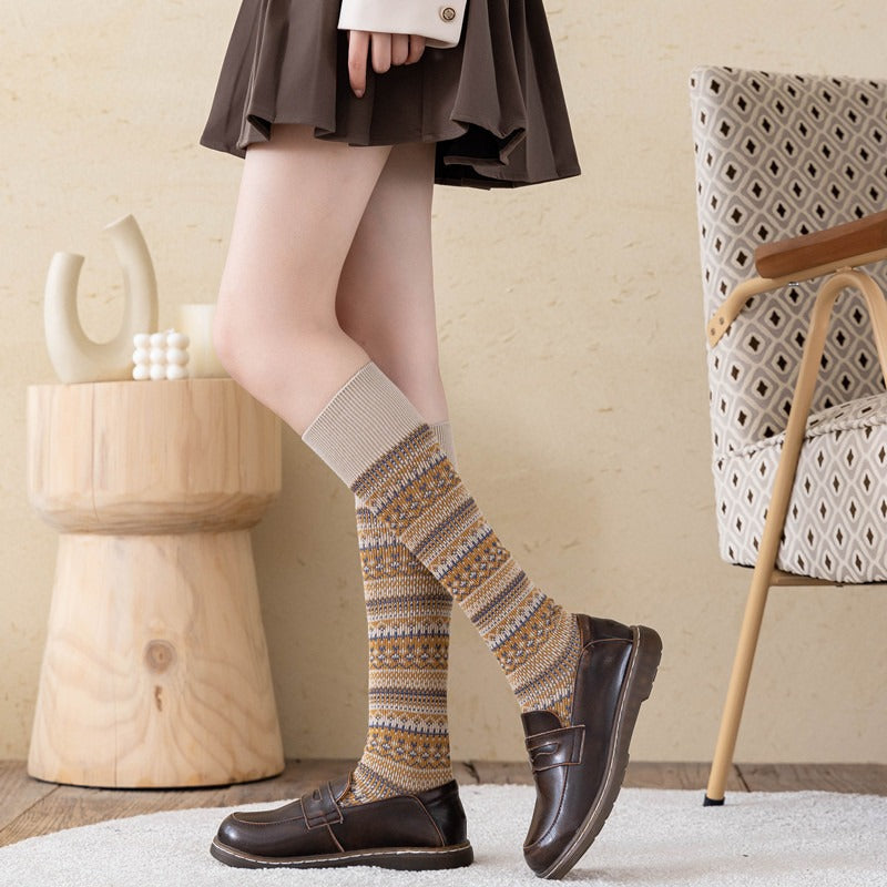 Women's Harajuku Ethnic Striped Cotton Knit Knee Socks - Image 3