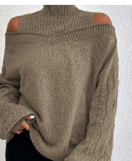 Women's Off-Shoulder Turtleneck Long Sleeve Knit Sweater