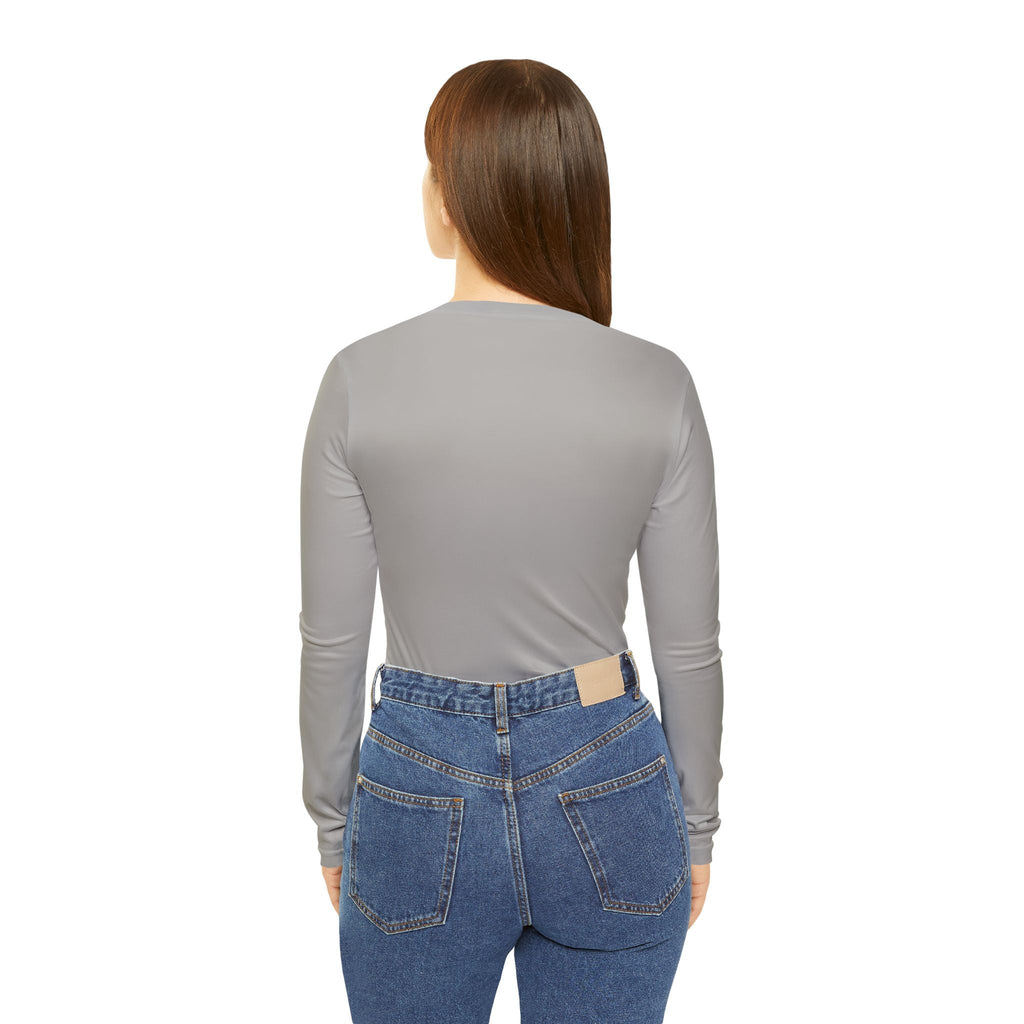 Women's Gray Floral Long Sleeve V-Neck Shirt - Casual Knit Top