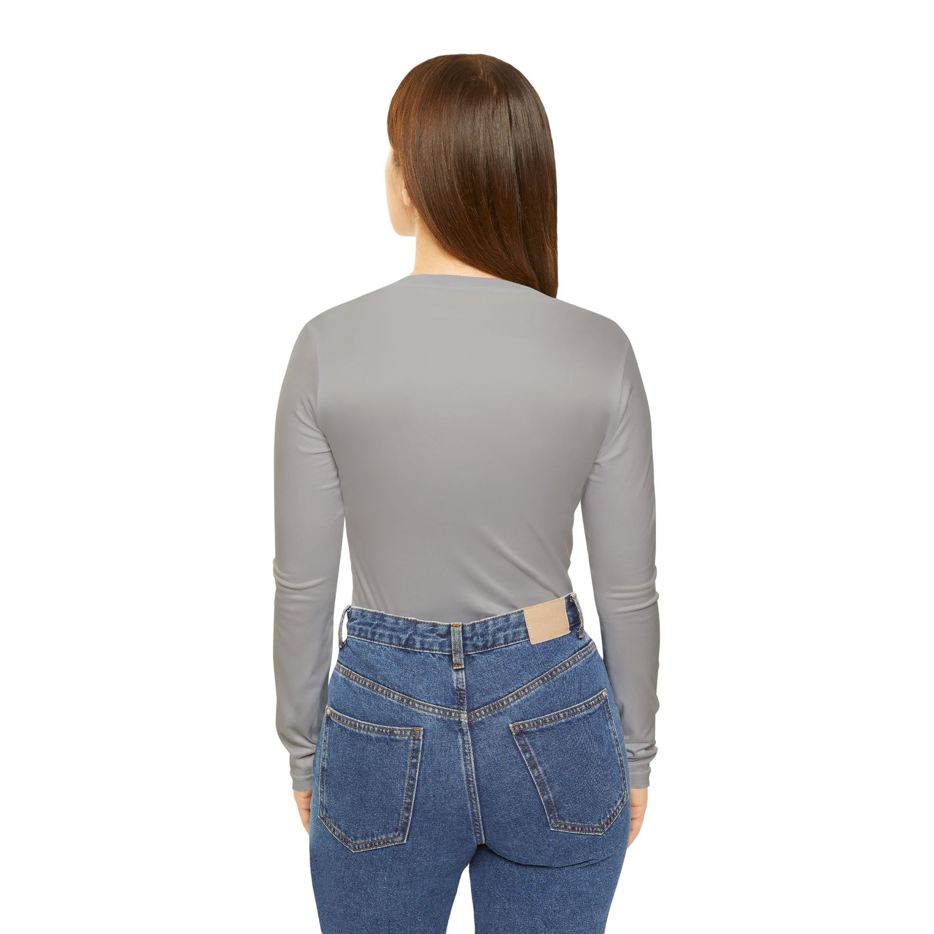 Women's Gray Floral Long Sleeve V-Neck Shirt - Casual Knit Top