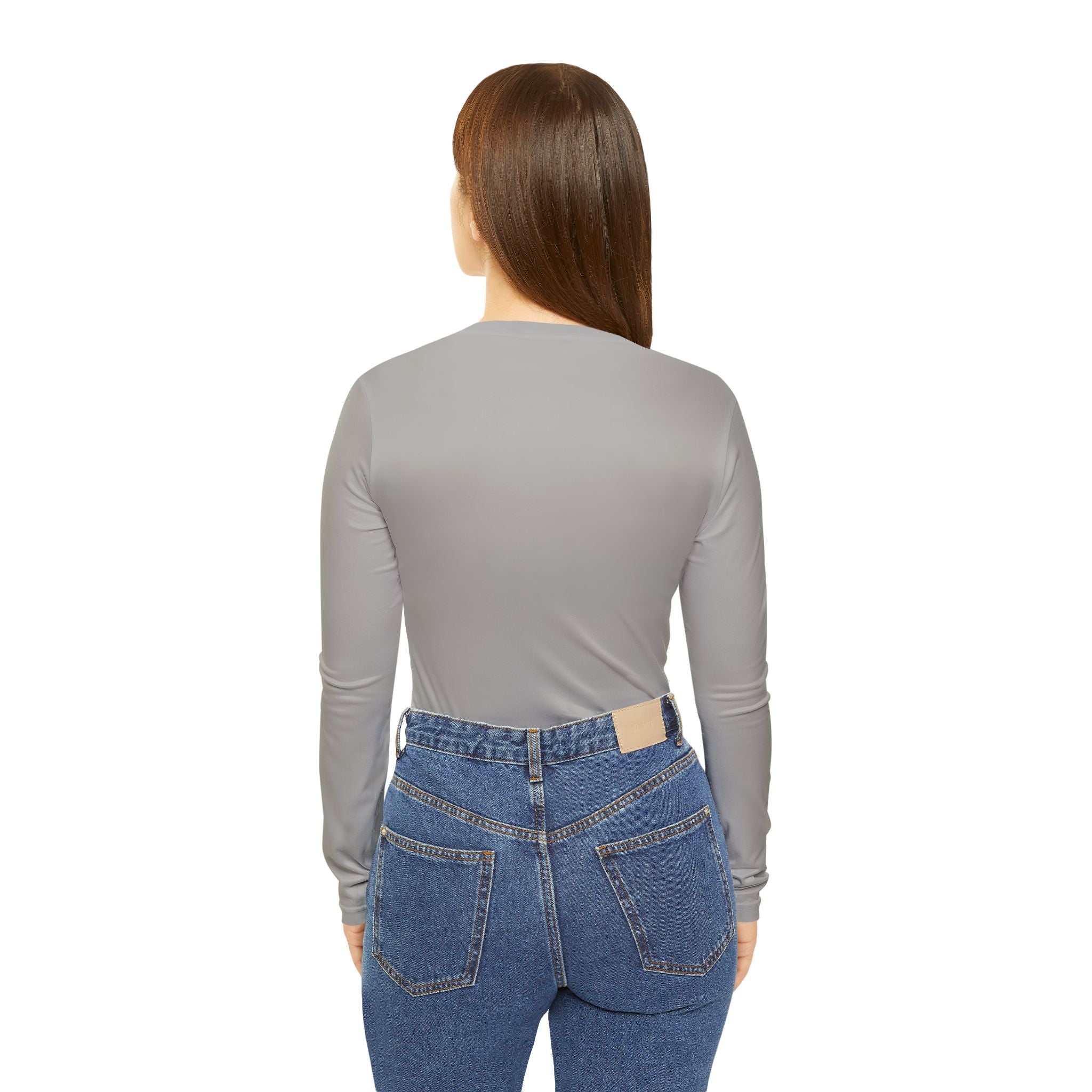 Women's Gray Floral Long Sleeve V-Neck Shirt - Casual Knit Top
