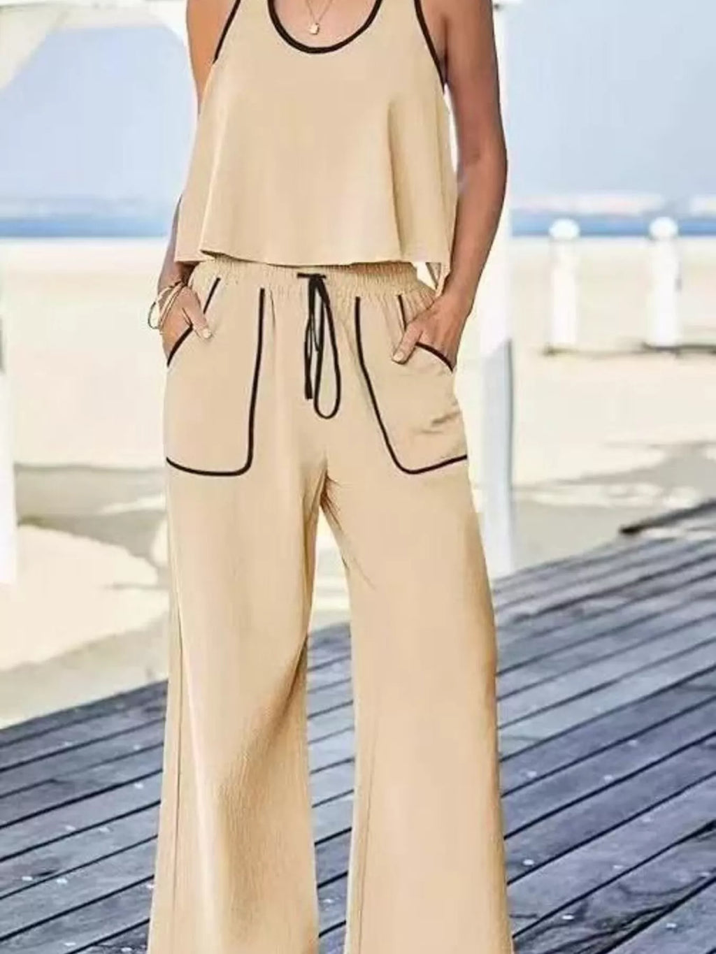 Contrast Trim Tank and Pants Set