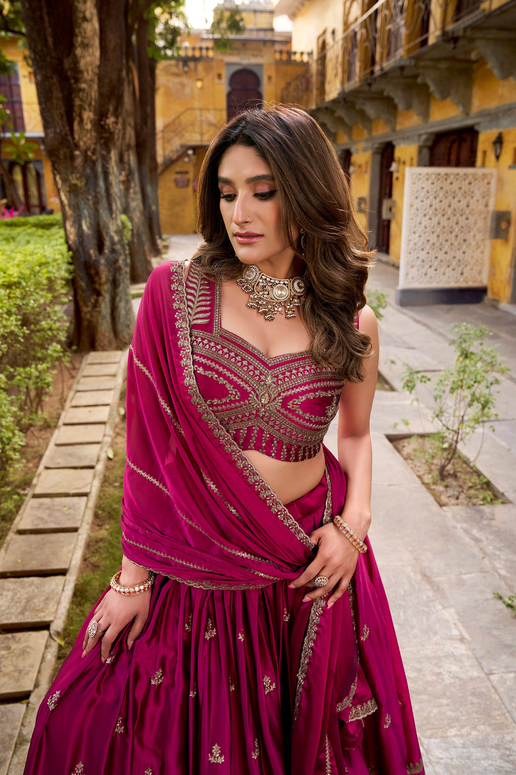 Magenta Rangoli Sequins & Thread Embroidery Lehenga Choli Set