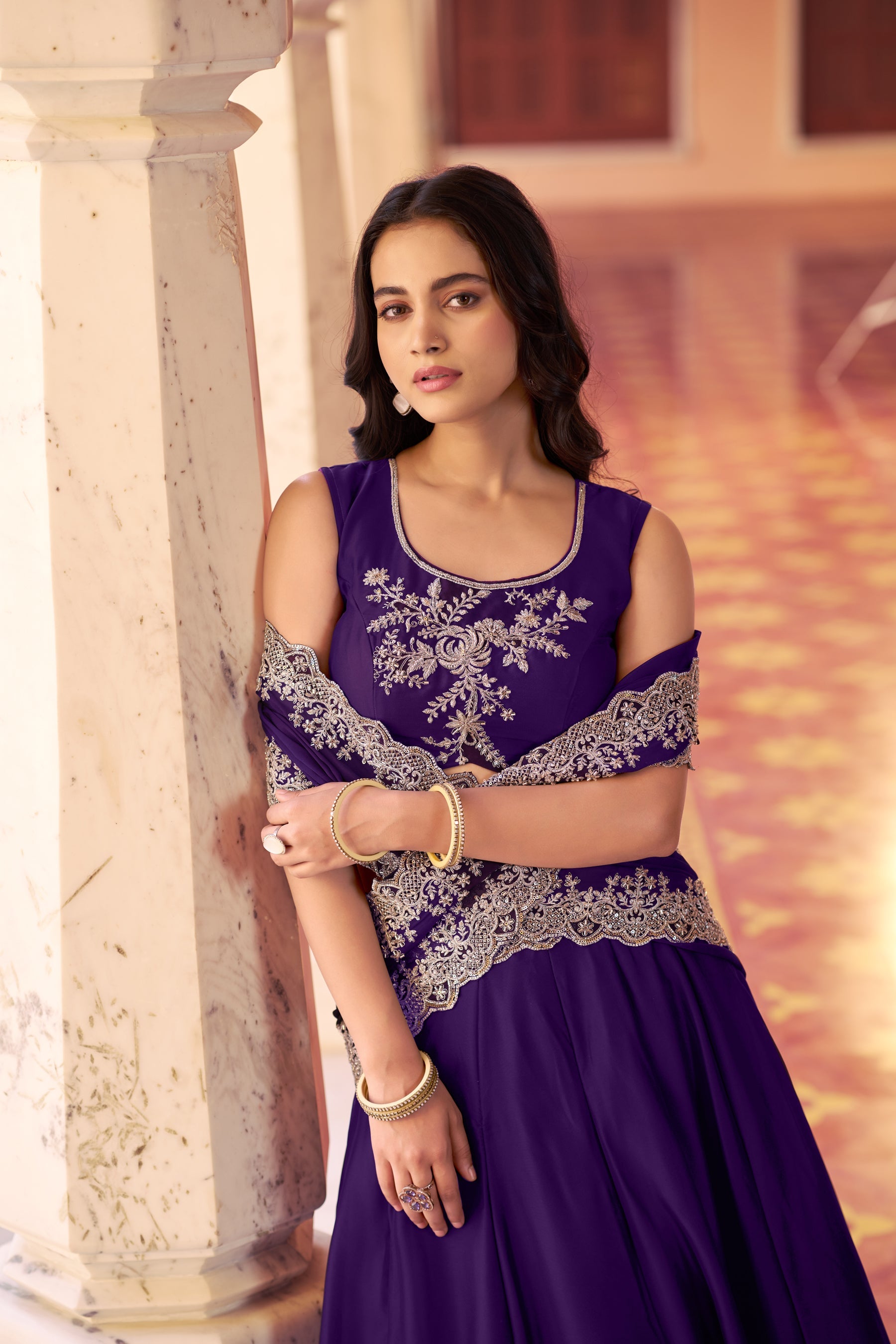 Purple Rangoli Silk Embroidered Lehenga Choli with Sequence Work
