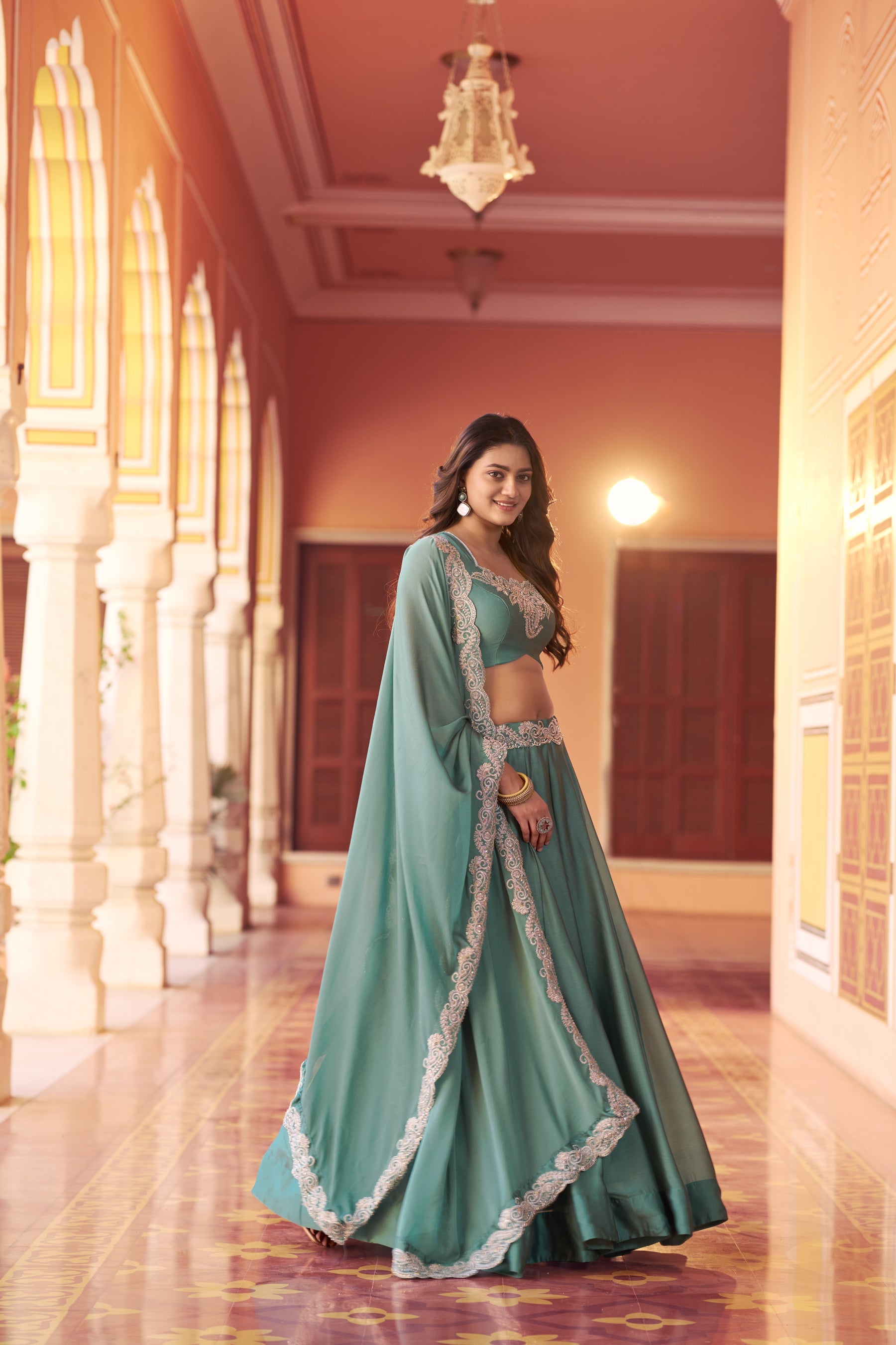 Seagreen Rangoli Silk Lehenga Choli with Sequence Embroidery