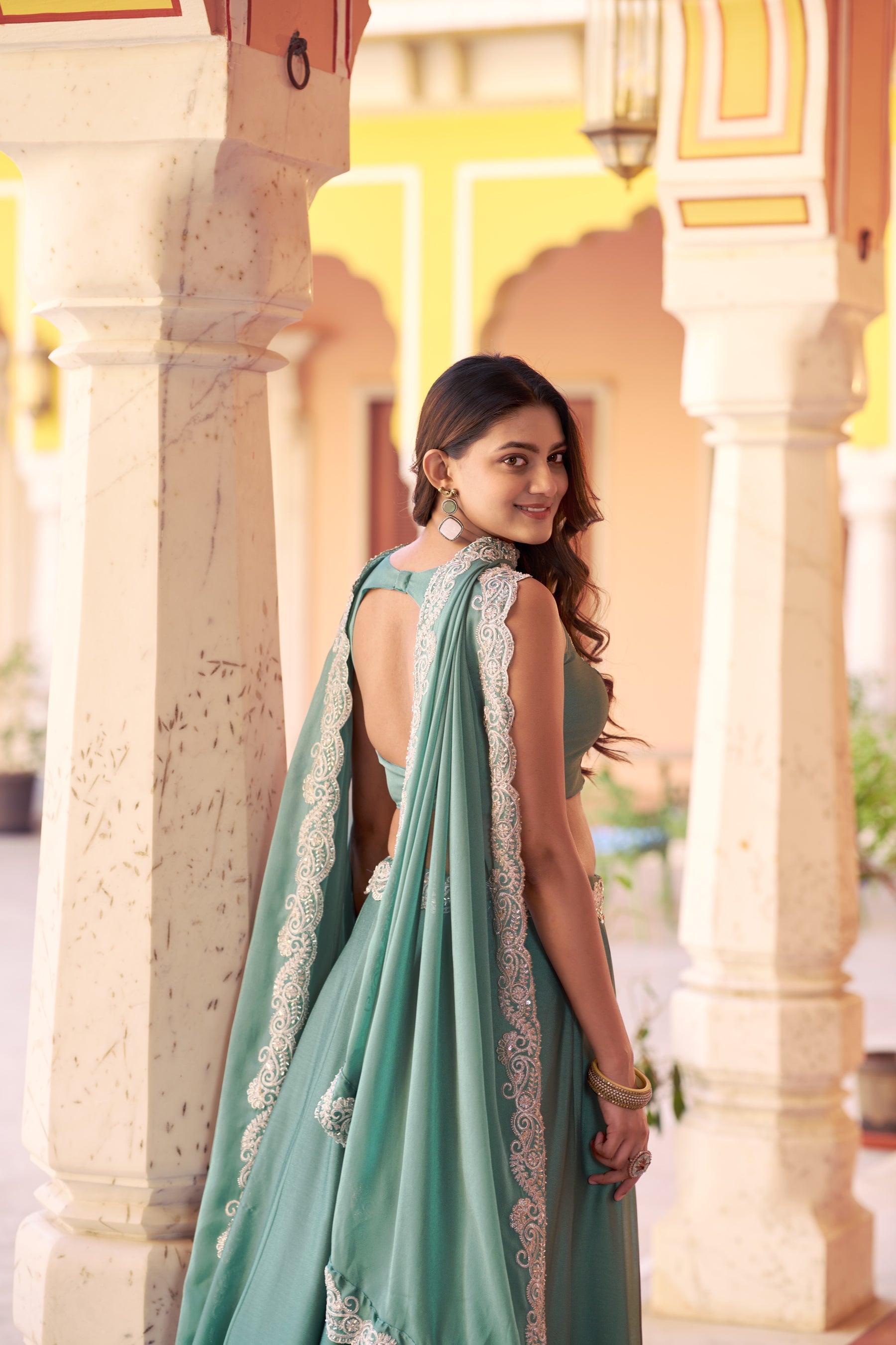 Seagreen Rangoli Silk Lehenga Choli with Sequence Embroidery