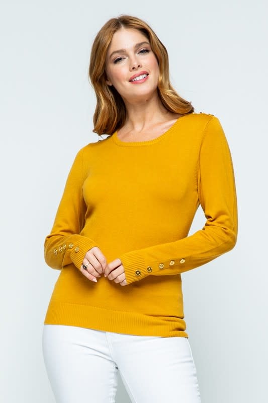 Button Shoulder & Sleeve Sweater in Mustard Knit Pullover