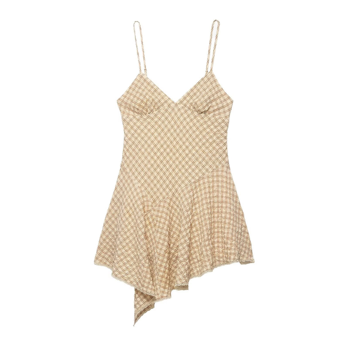 Women Clothing Fashionable Sweet Spicy Plaid Irregular Asymmetric Short Dress