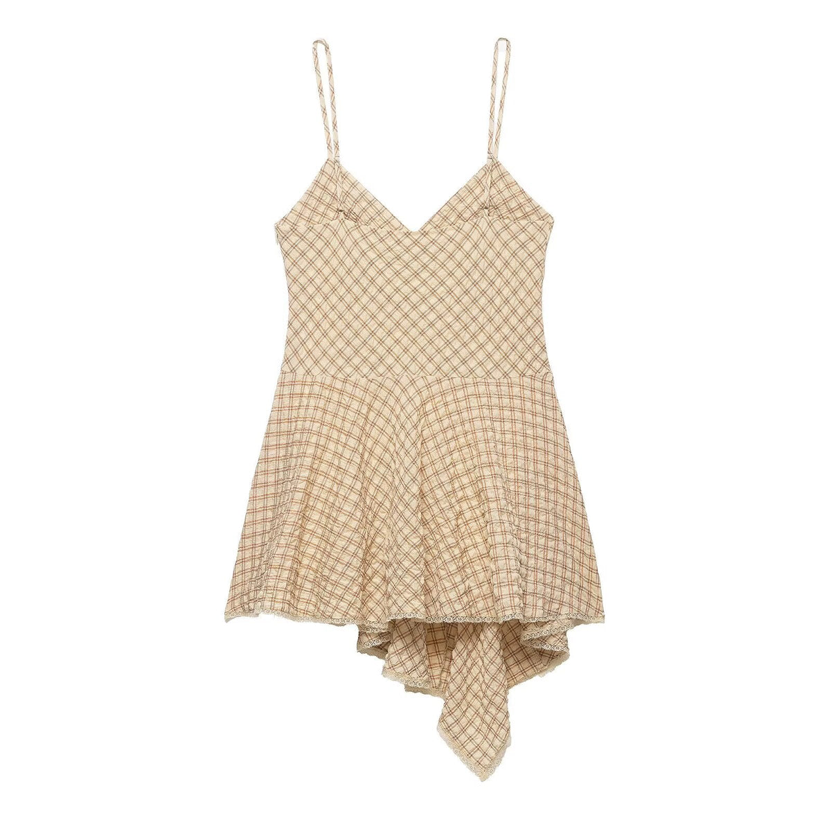 Women Clothing Fashionable Sweet Spicy Plaid Irregular Asymmetric Short Dress