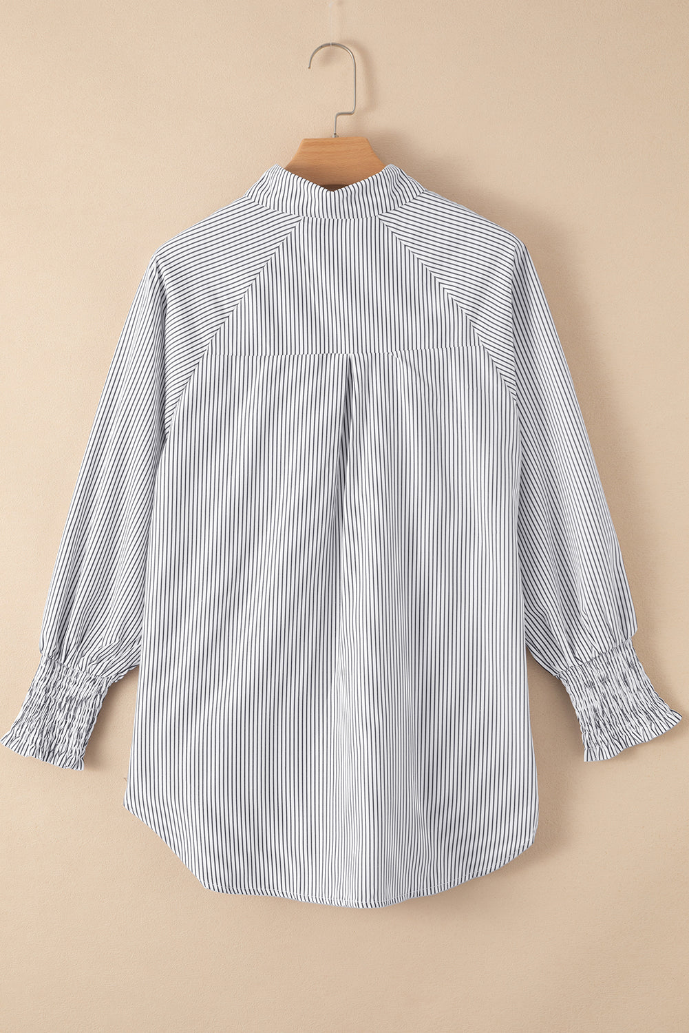 Blue Striped Casual Shirt with Shirred Cuffs | Polyester