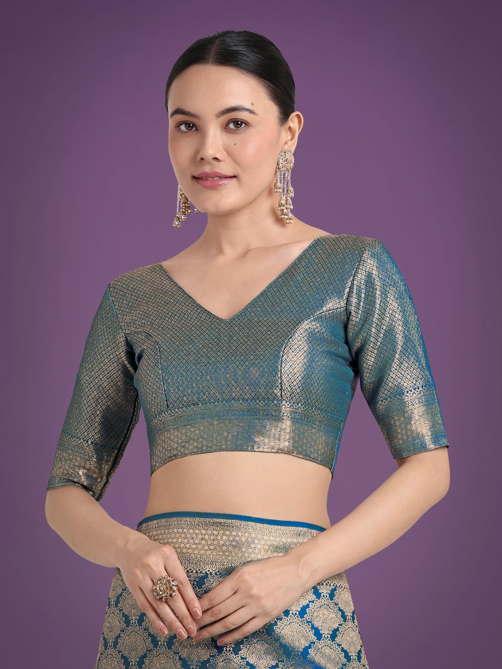 Cyan Blue Banarasi Satin Silk Saree with Zari Weaving
