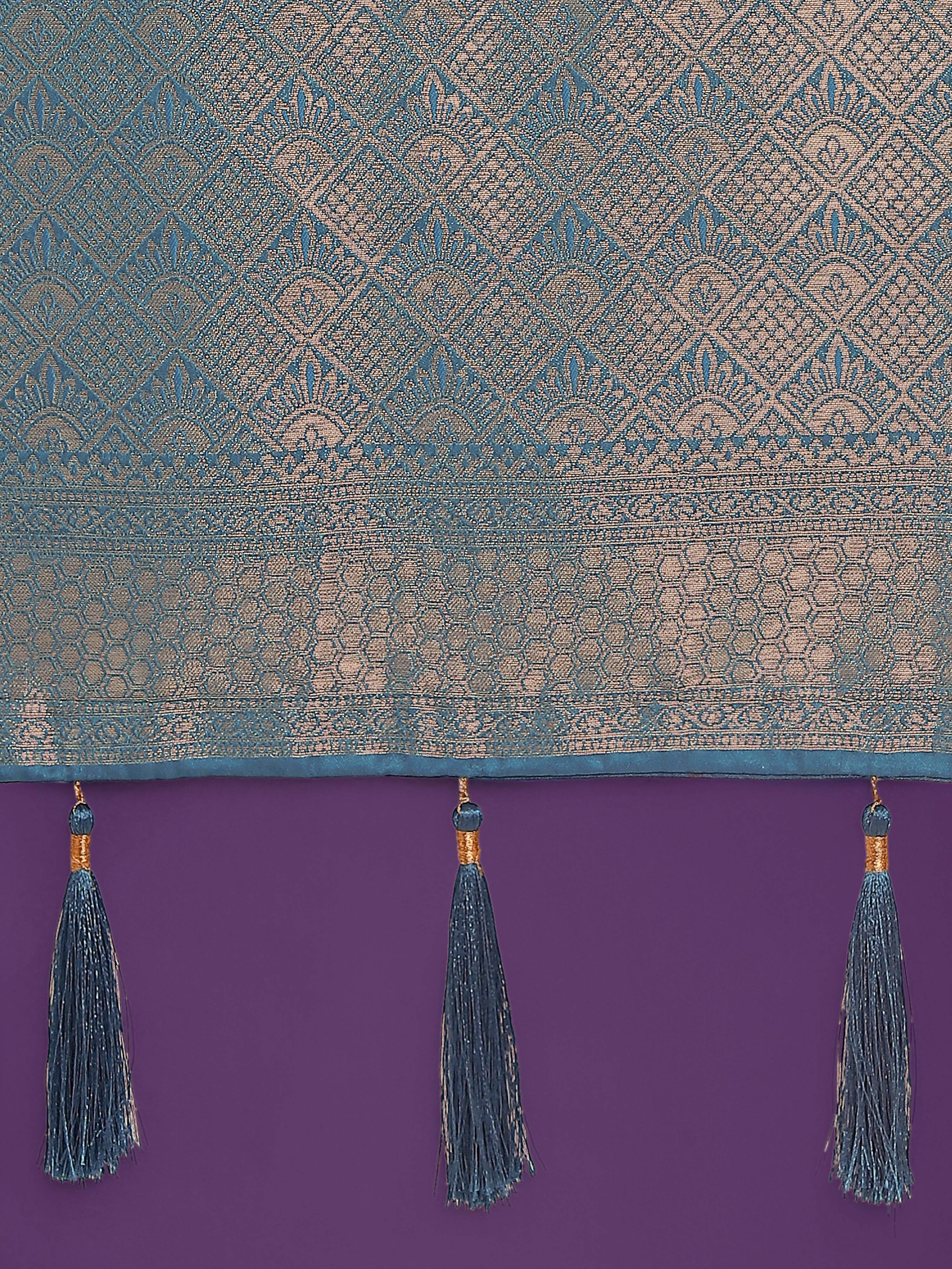 Cyan Blue Banarasi Satin Silk Saree with Zari Weaving