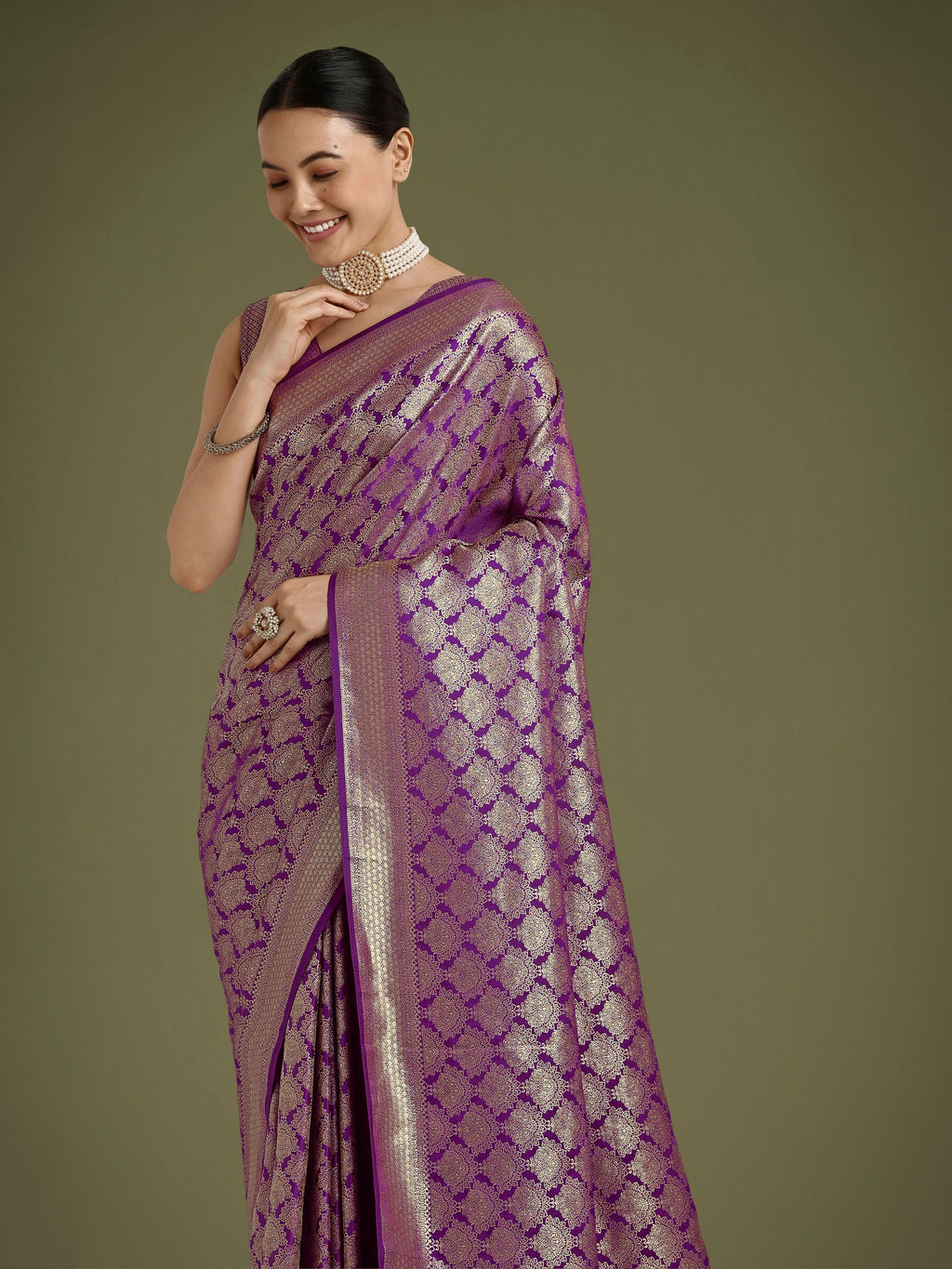 Purple Banarasi Satin Silk Saree with Zari Woven Designer Work