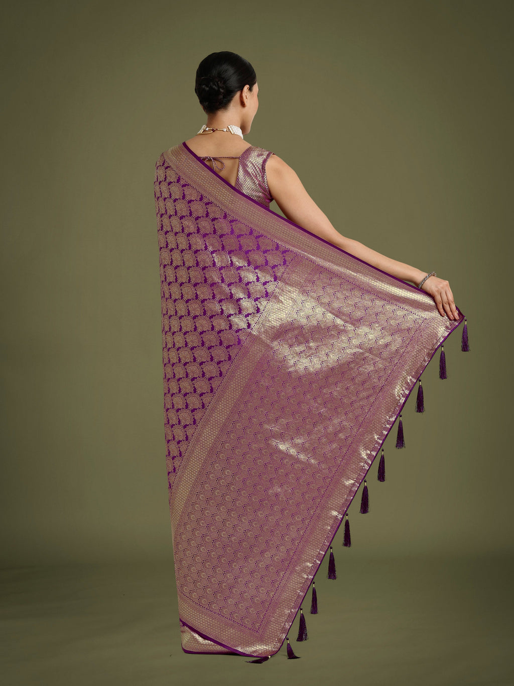 Purple Banarasi Satin Silk Saree with Zari Woven Designer Work