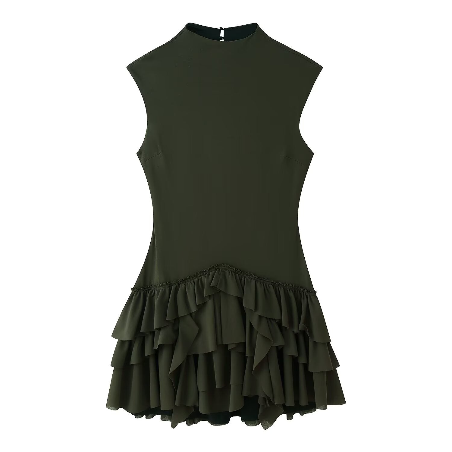 Women Clothing Spring Ruffles Laminated Decoration Short Dress