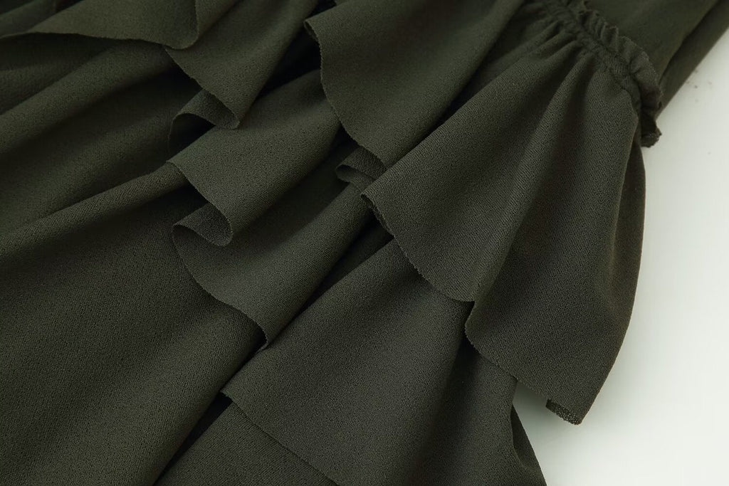 Women Clothing Spring Ruffles Laminated Decoration Short Dress