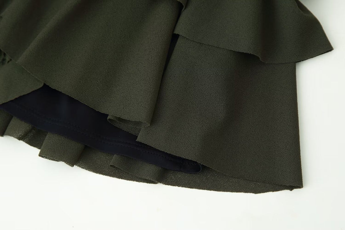 Women Clothing Spring Ruffles Laminated Decoration Short Dress