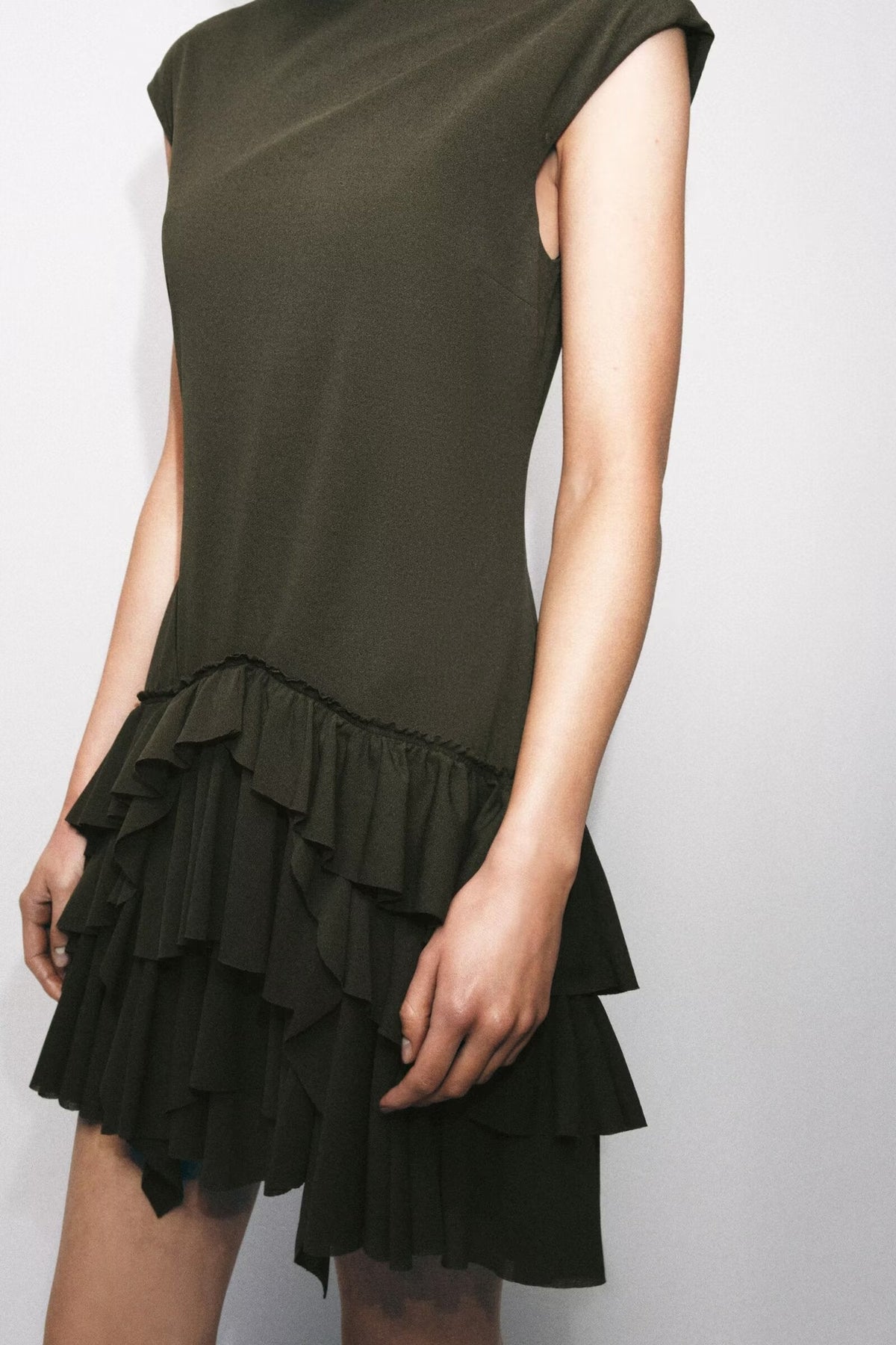 Women Clothing Spring Ruffles Laminated Decoration Short Dress