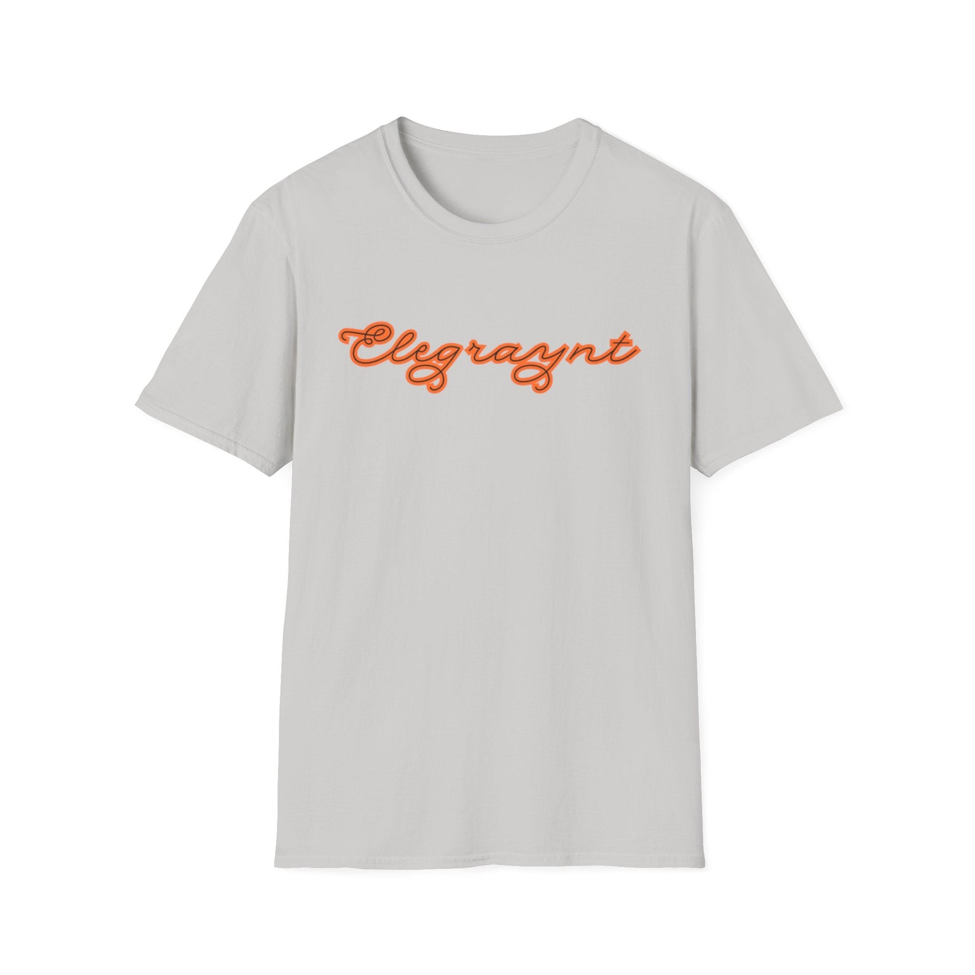 Unisex Softstyle Crewneck T-Shirt in Dark Heather Grey and Orange
