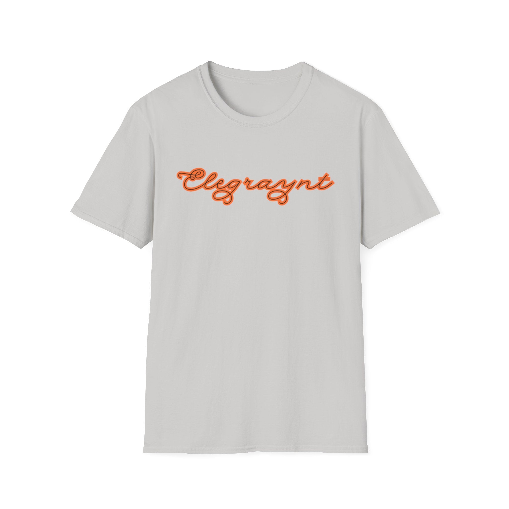 Unisex Softstyle Crewneck T-Shirt in Dark Heather Grey and Orange