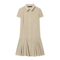 Spring Polo Collar Pleated Shirt Dress Waist Controlled Slimming Dress