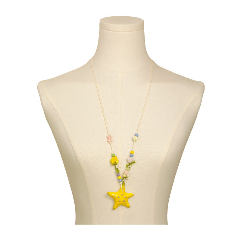 Dopamine Colorful Starfish Beaded Necklace For Women