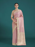 Light Lilac Banarasi Satin Silk saree with Zari woven Leheriya design