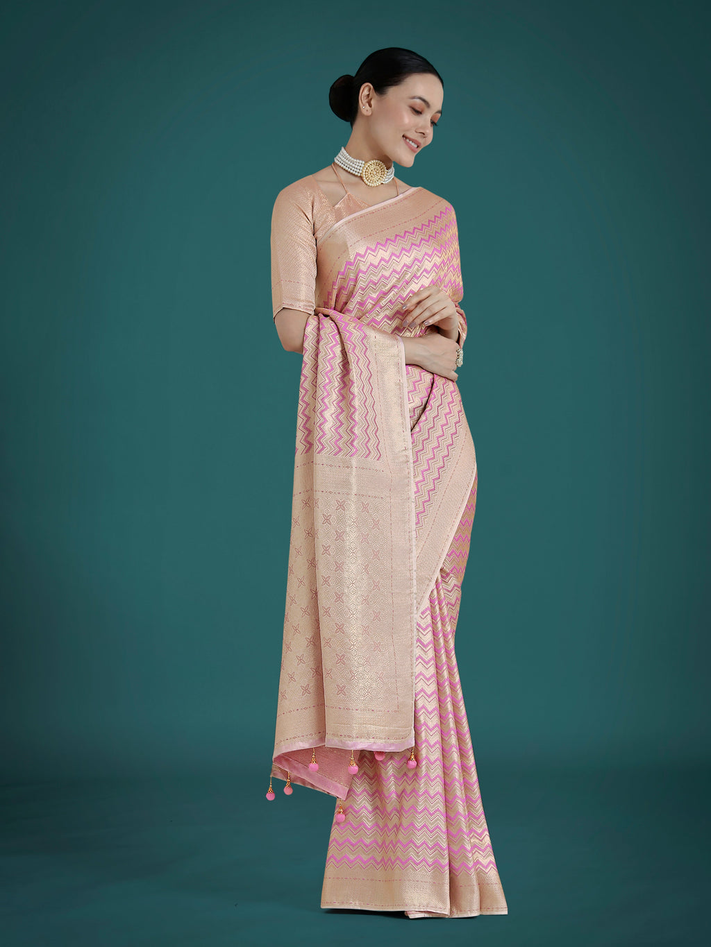 Light Lilac Banarasi Satin Silk Leheriya Saree with Zari Weave