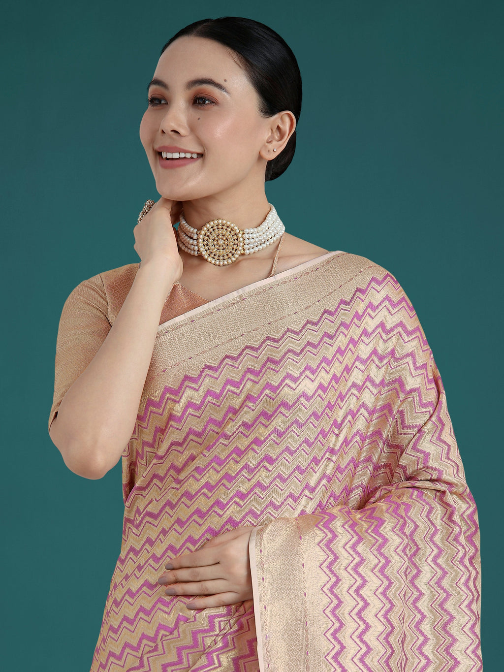 Light Lilac Banarasi Satin Silk Leheriya Saree with Zari Weave